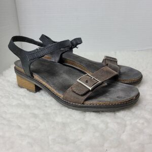 Vtg Naot BOHO Womens Size 8.5 Brown Leather Wedge Buckle Open Toe Strap Sandal